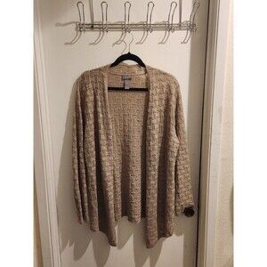 Chico's Travelers Collection Size 2(12) Gold metallic‎ lightweight Open Cardigan